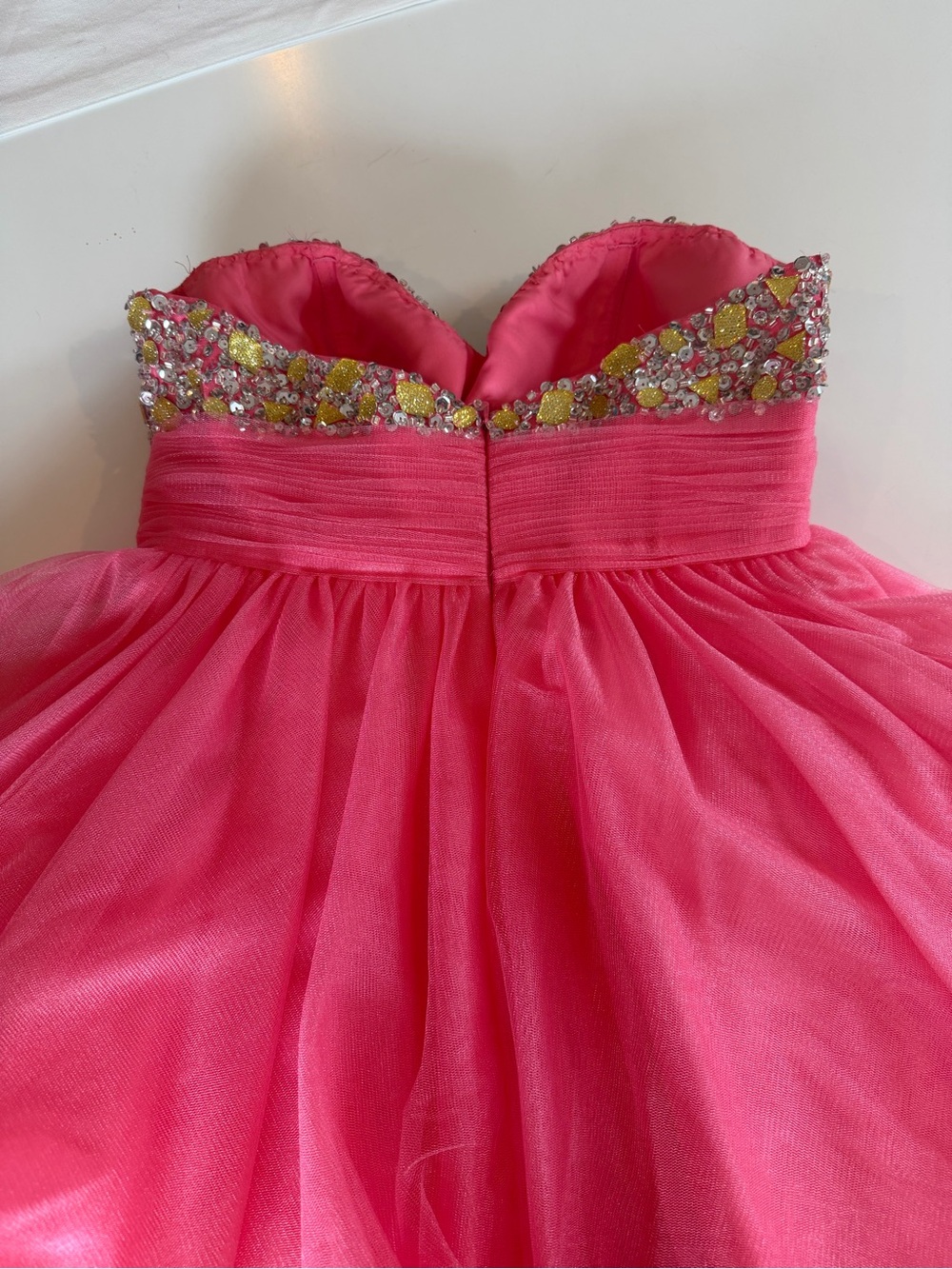 Couture Hand-Beaded Coral Gown - Picture 10 of 13